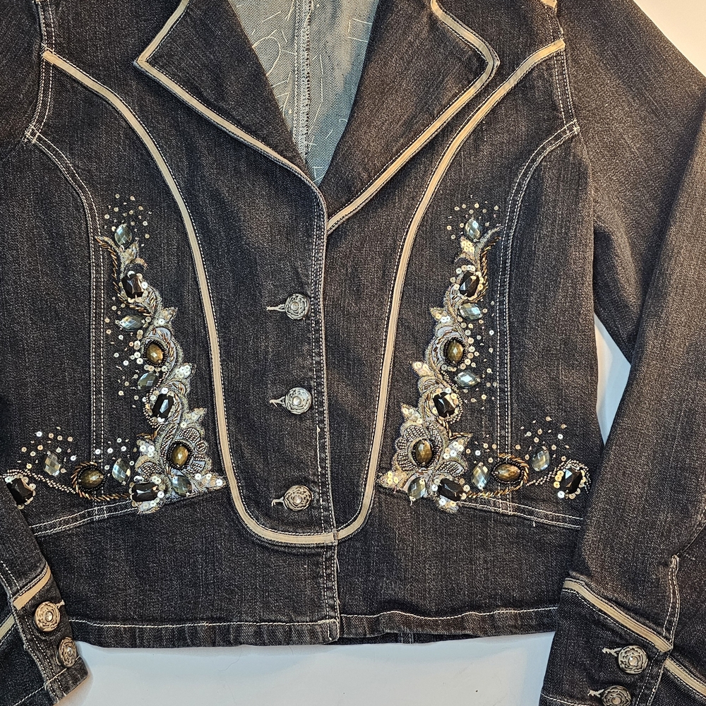 Step IN Style Womens Tailord Dark Denim Jacket, Western, Embellished Size XL